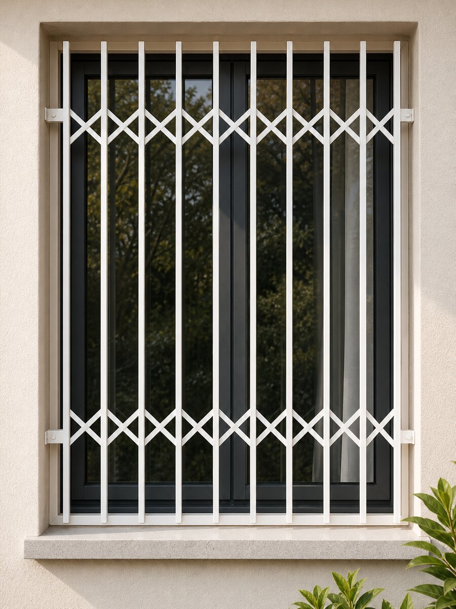 White burglar bars installed across a residential window