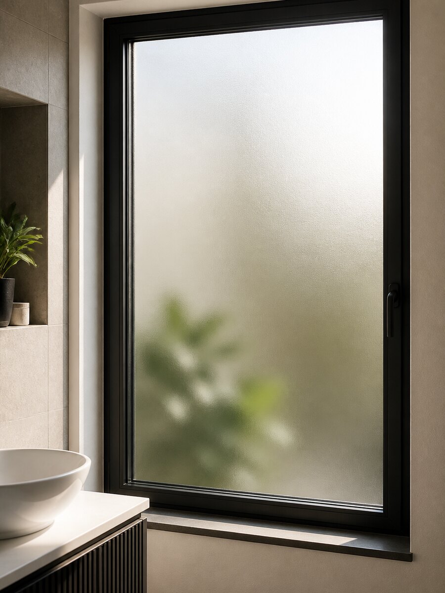 Frosted vinyl privacy film applied to a window